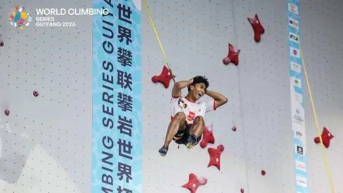 Antasyafi Robby Al-Hilmi meraih medali emas nomor Speed Individual Men dalam ajang World Climbing Series (WCS) 2026 di Guiyang, China